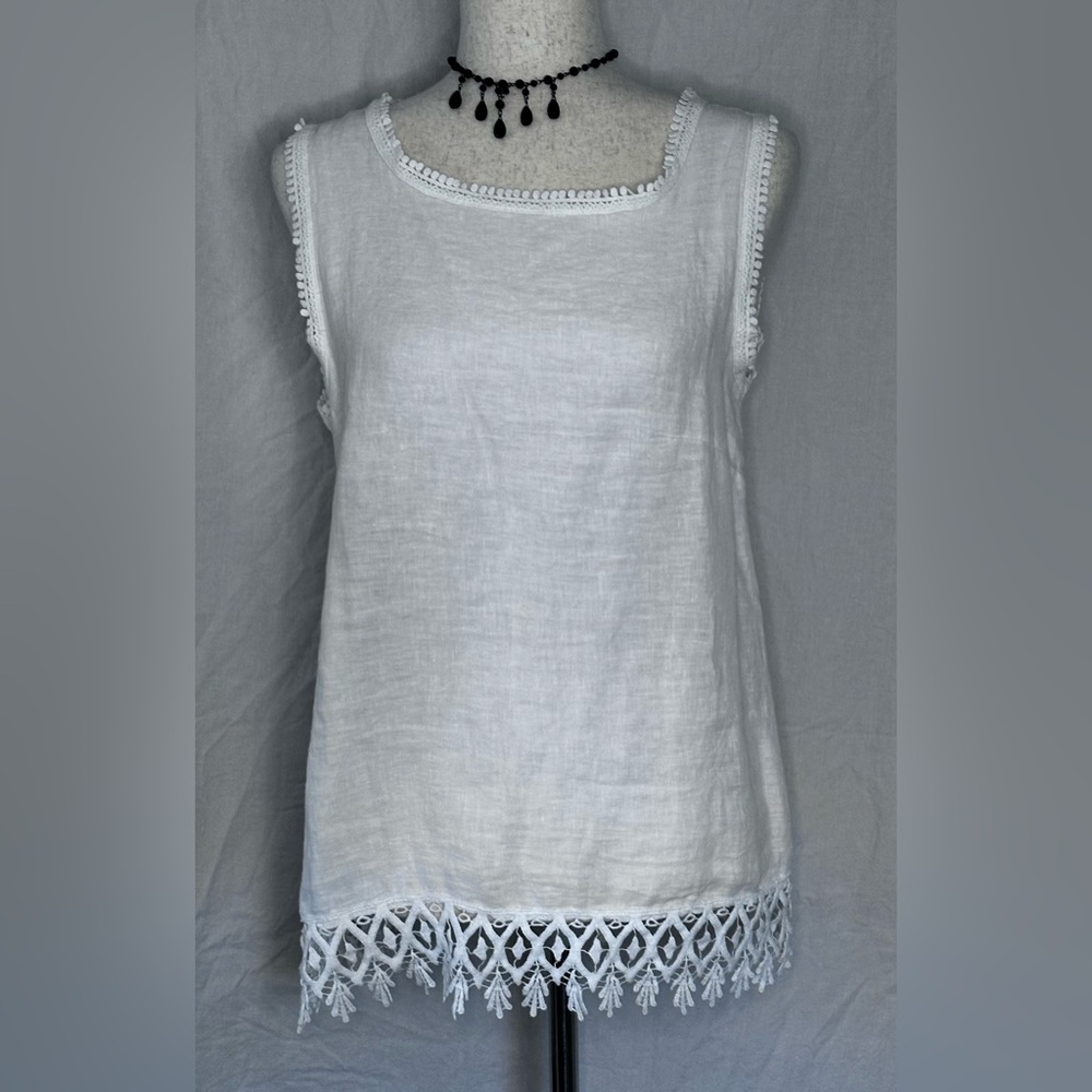 Valentina Naldi white sleeveless ltalian linen lace tank top beachy boho Sz S